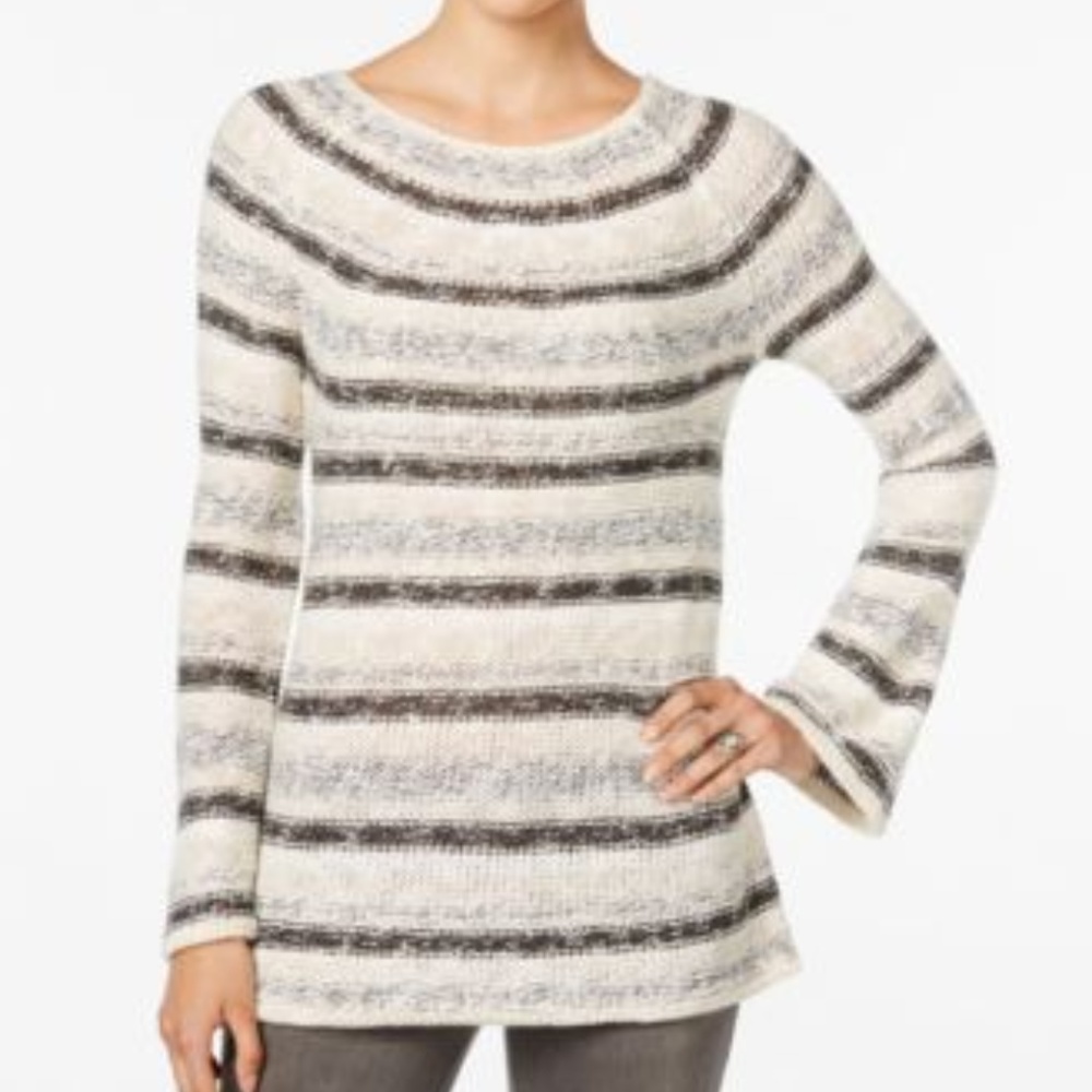 Style&Co Petite Striped Sweater Ivory